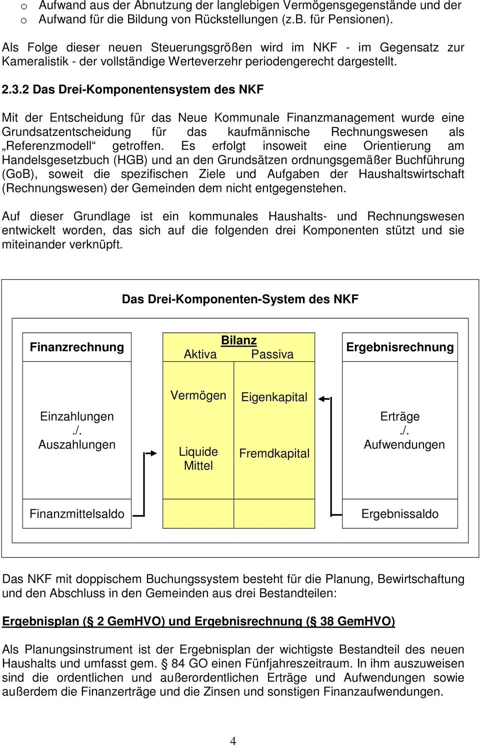 2 Das Drei-Komponentensystem des NKF Mit der Entscheidung für das Neue Kommunale Finanzmanagement wurde eine Grundsatzentscheidung für das kaufmännische Rechnungswesen als Referenzmodell getroffen.