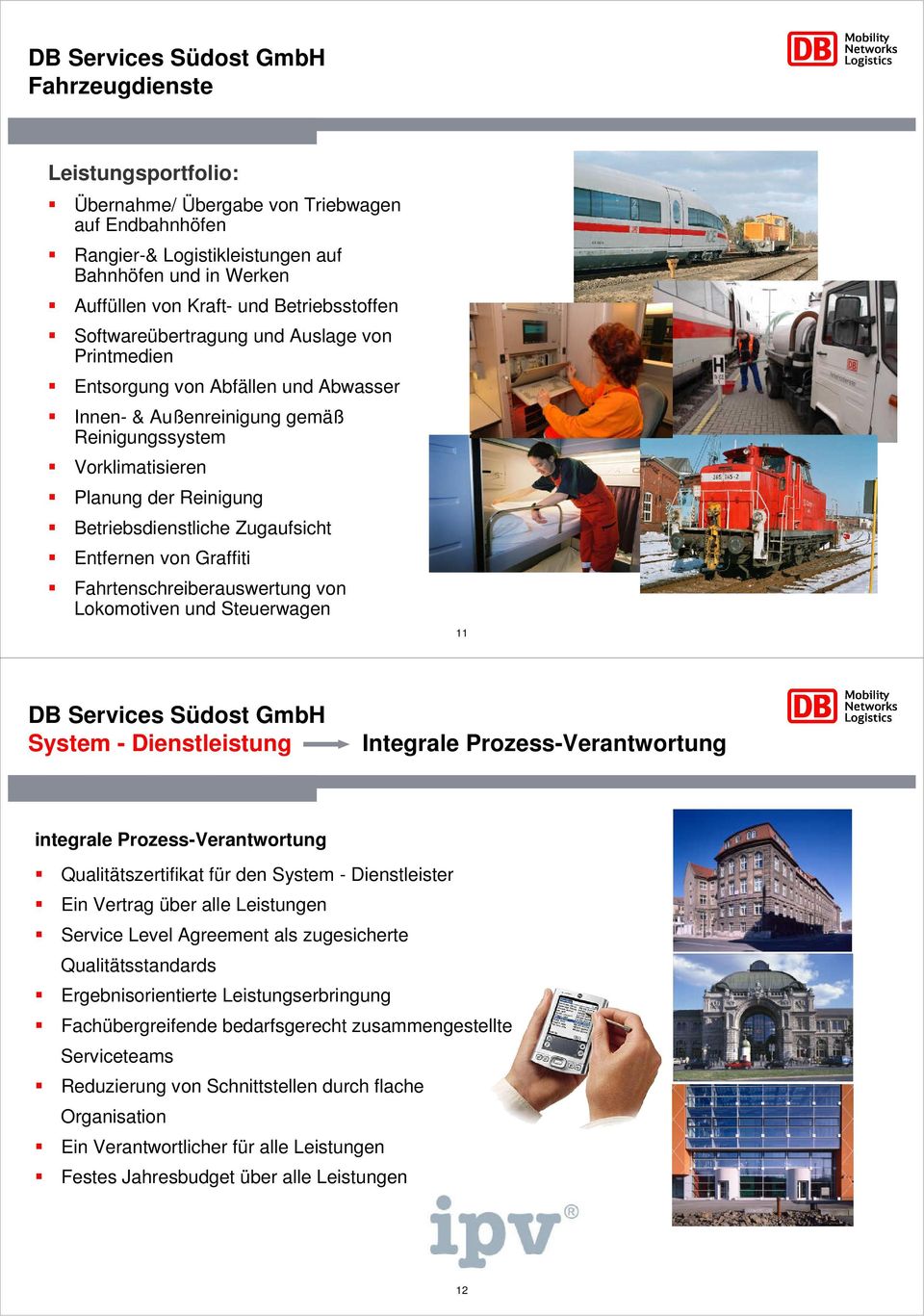 Zugaufsicht Entfernen von Graffiti Fahrtenschreiberauswertung von Lokomotiven und Steuerwagen 11 System - Dienstleistung Integrale Prozess-Verantwortung integrale Prozess-Verantwortung