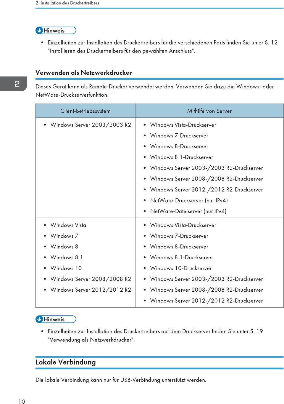 Client-Betriebssystem Windows Server 2003/2003 R2 Windows Vista Windows 7 Windows 8 Windows 8.