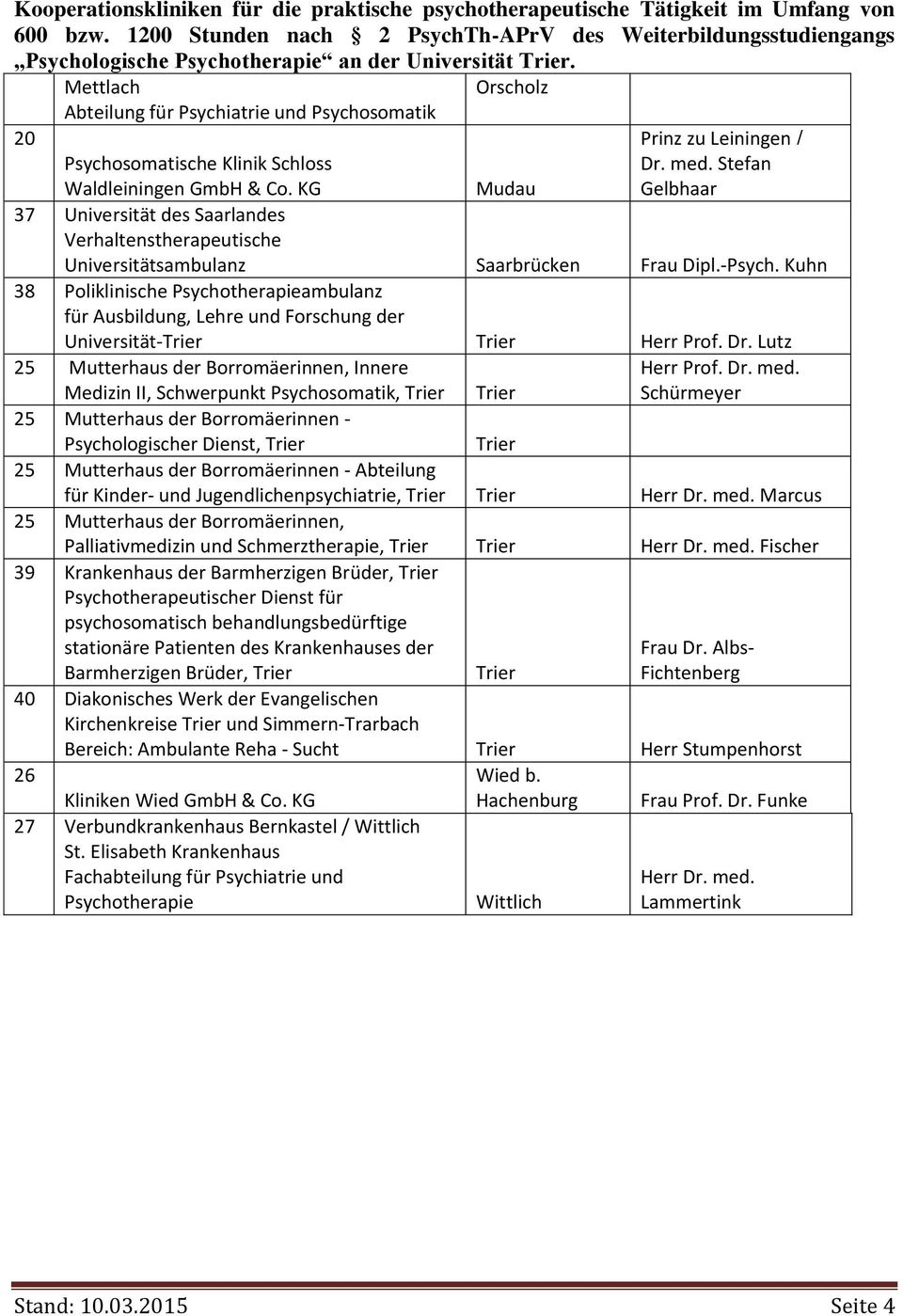 Kuhn 38 Poliklinische Psychotherapieambulanz für Ausbildung, Lehre und Forschung der Universität- Herr Prof. Dr.