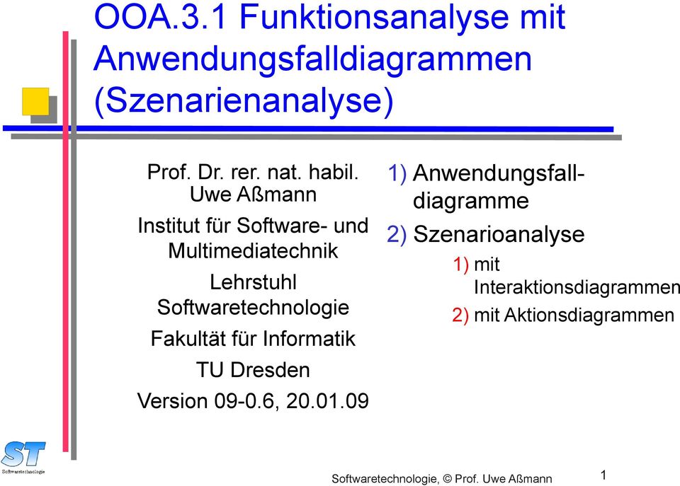 Uwe Aßmann Institut für Software- und Multimediatechnik Lehrstuhl Softwaretechnologie Fakultät
