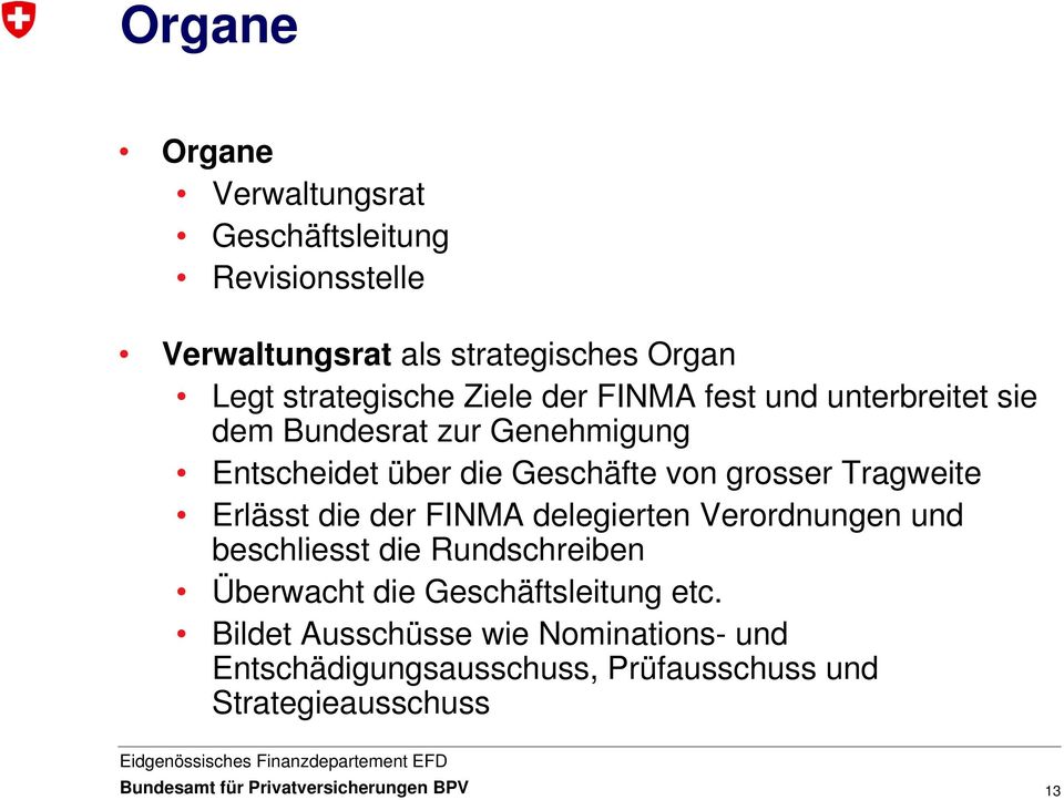 von grosser Tragweite Erlässt die der FINMA delegierten Verordnungen und beschliesst die Rundschreiben Überwacht