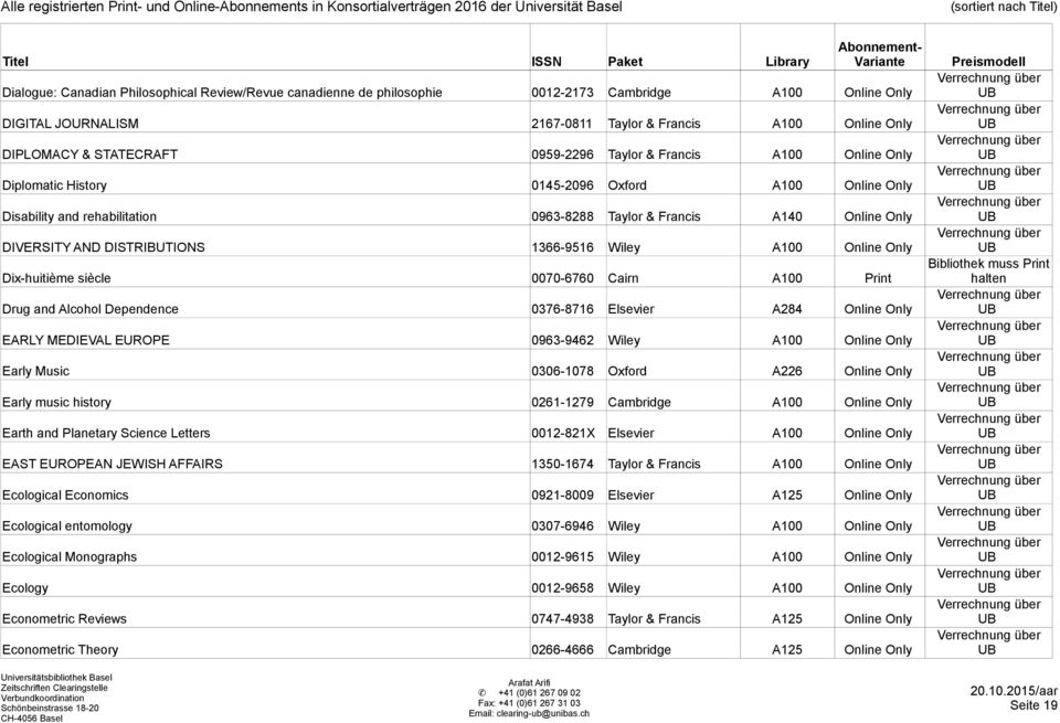 1366-9516 Wiley A100 Online Only Dix-huitième siècle 0070-6760 Cairn A100 Print Drug and Alcohol Dependence 0376-8716 Elsevier A284 Online Only EARLY MEDIEVAL EUROPE 0963-9462 Wiley A100 Online Only