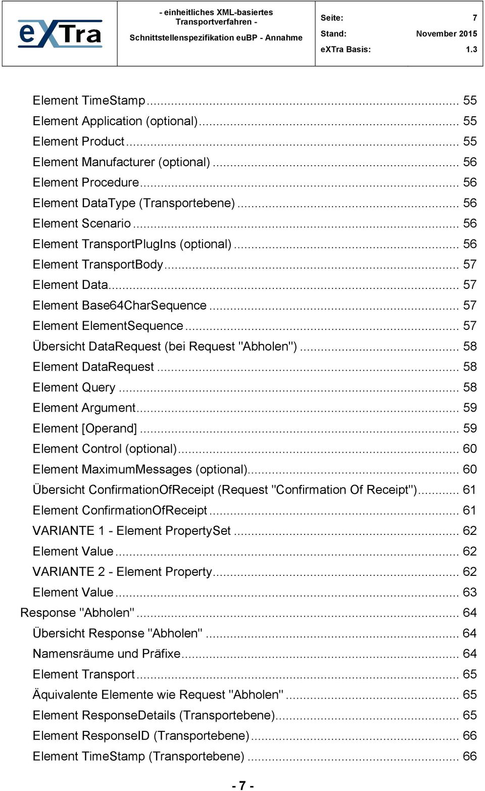 .. 57 Übersicht DataRequest (bei Request "Abholen")... 58 Element DataRequest... 58 Element Query... 58 Element Argument... 59 Element [Operand]... 59 Element Control (optional).