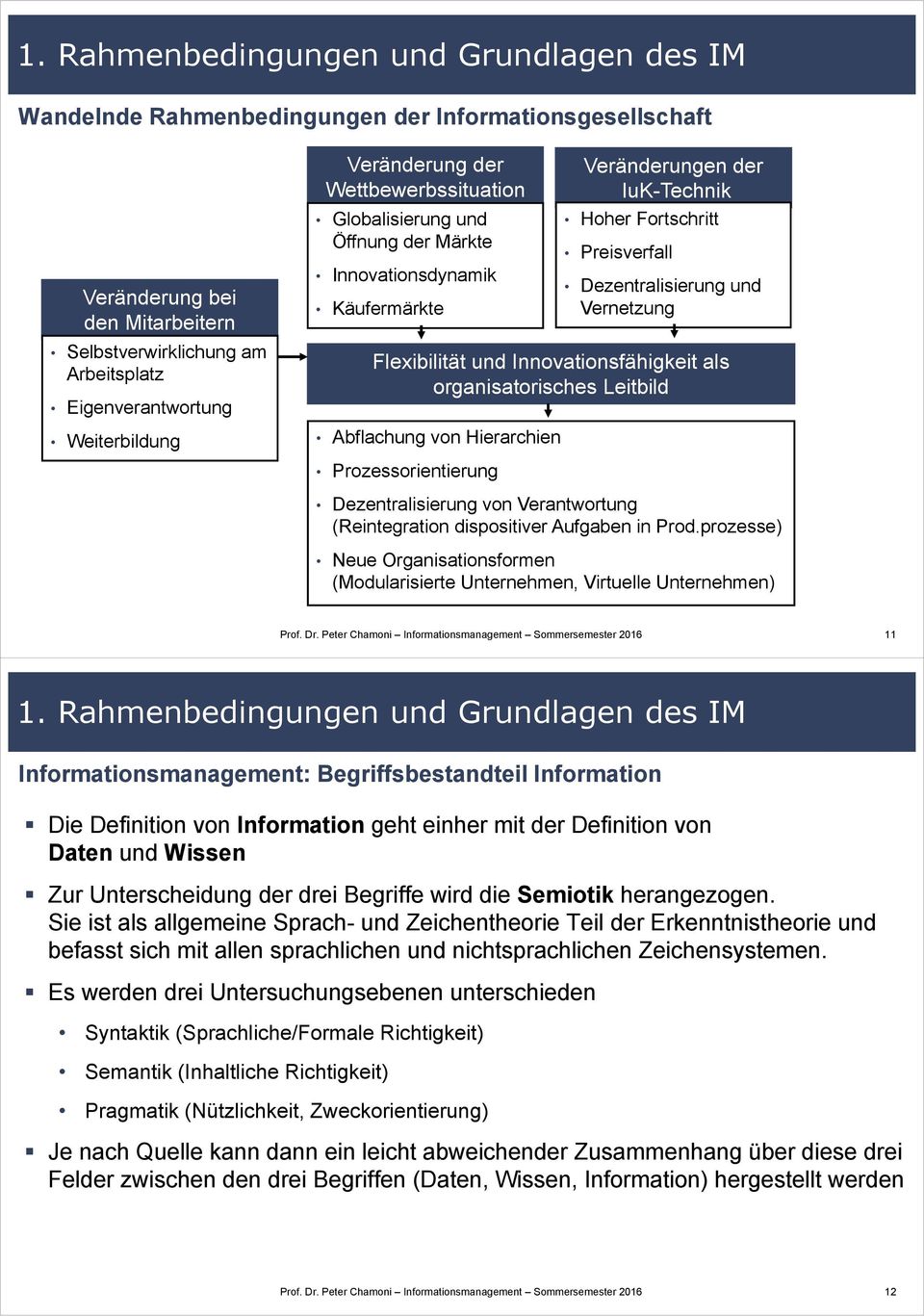 und Vernetzung Flexibilität und Innovationsfähigkeit als organisatorisches Leitbild Abflachung von Hierarchien Prozessorientierung Dezentralisierung von Verantwortung (Reintegration dispositiver