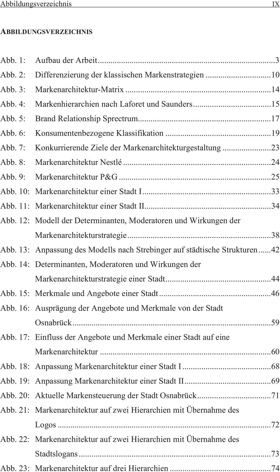 7: Konkurrierende Ziele der Markenarchitekturgestaltung... 23 Abb. 8: Markenarchitektur Nestlé... 24 Abb. 9: Markenarchitektur P&G... 25 Abb. 10: Markenarchitektur einer Stadt I... 33 Abb.