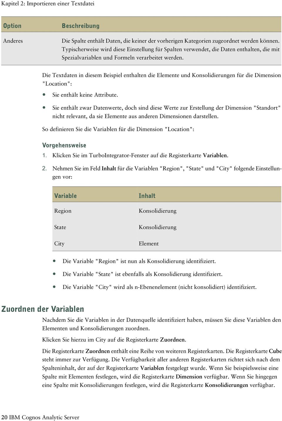 Die Textdaten in diesem Beispiel enthalten die Elemente und Konsolidierungen für die Dimension "Location": Sie enthält keine Attribute.