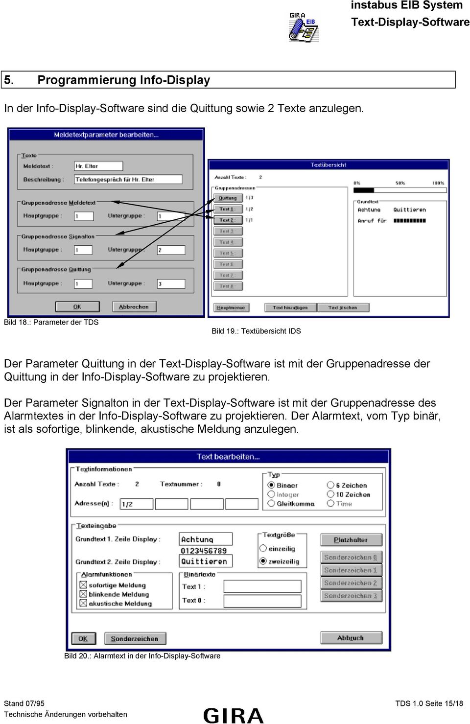 Der Parameter Signalton in der ist mit der Gruppenadresse des Alarmtextes in der Info-Display-Software zu projektieren.