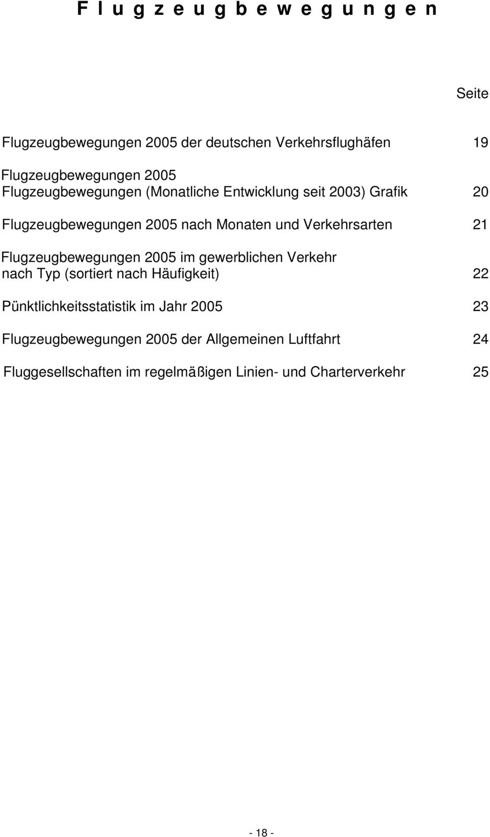 21 Flugzeugbewegungen 2005 im gewerblichen Verkehr nach Typ (sortiert nach Häufigkeit) 22 Pünktlichkeitsstatistik im