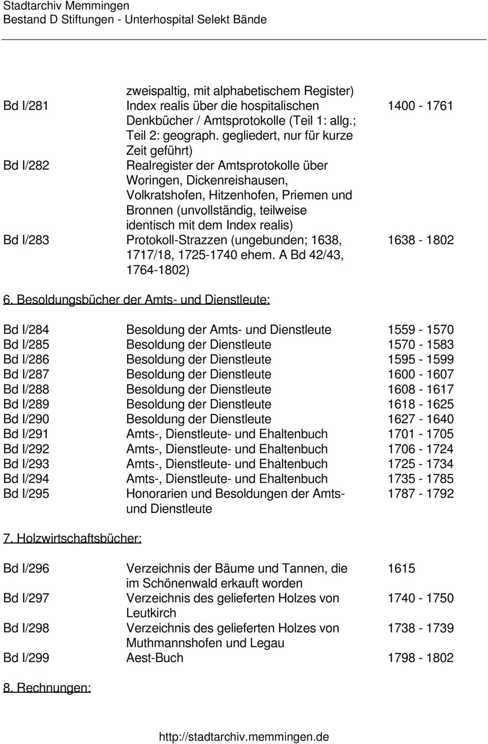 mit dem Index realis) Bd I/283 Protokoll-Strazzen (ungebunden; 1638, 1717/18, 1725-1740 ehem. A Bd 42/43, 1764-1802) 1400-1761 1638-1802 6.