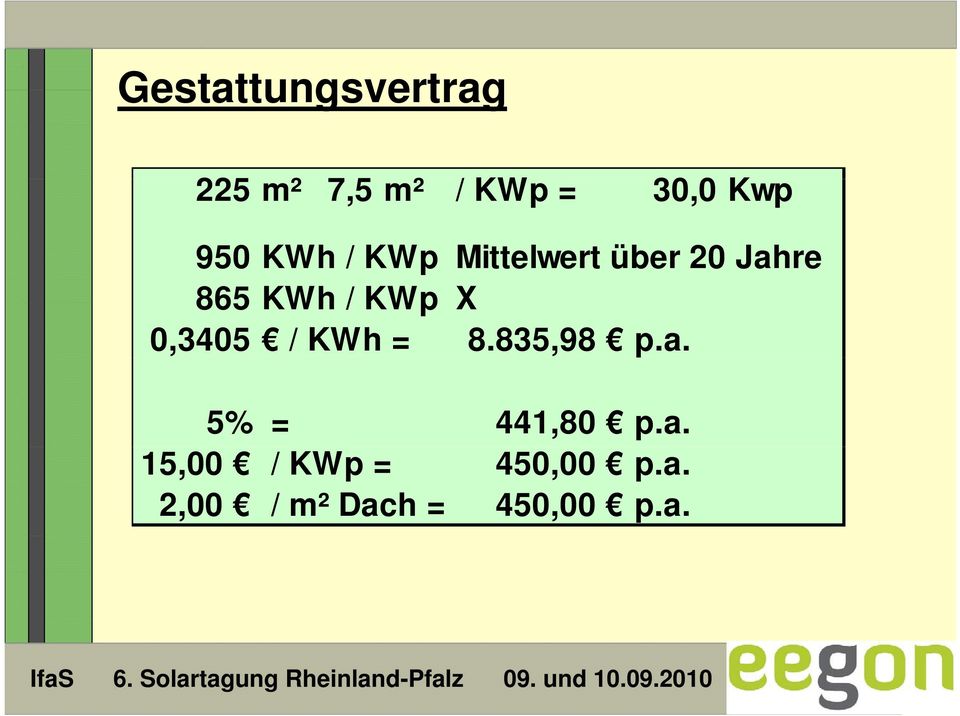 KWh / KWp X 0,3405 / KWh = 8.835,98 p.a.