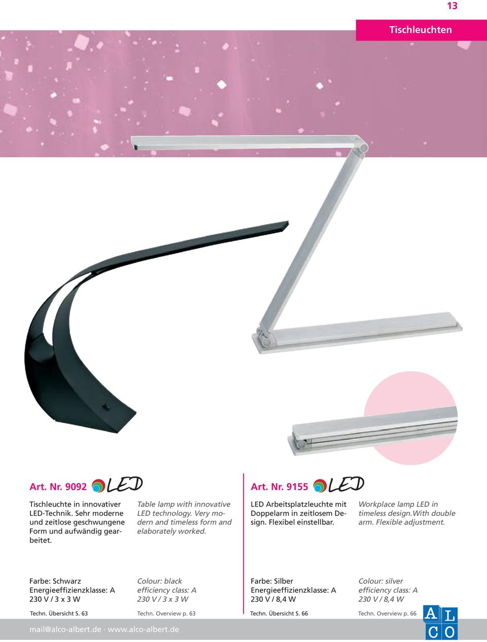 Flexibel einstellbar. Workplace lamp in timeless design.with double arm. Flexible adjustment.