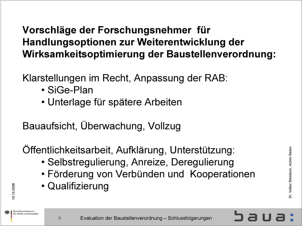 SiGe-Plan Unterlage für spätere Arbeiten Bauaufsicht, Überwachung, Vollzug Öffentlichkeitsarbeit,