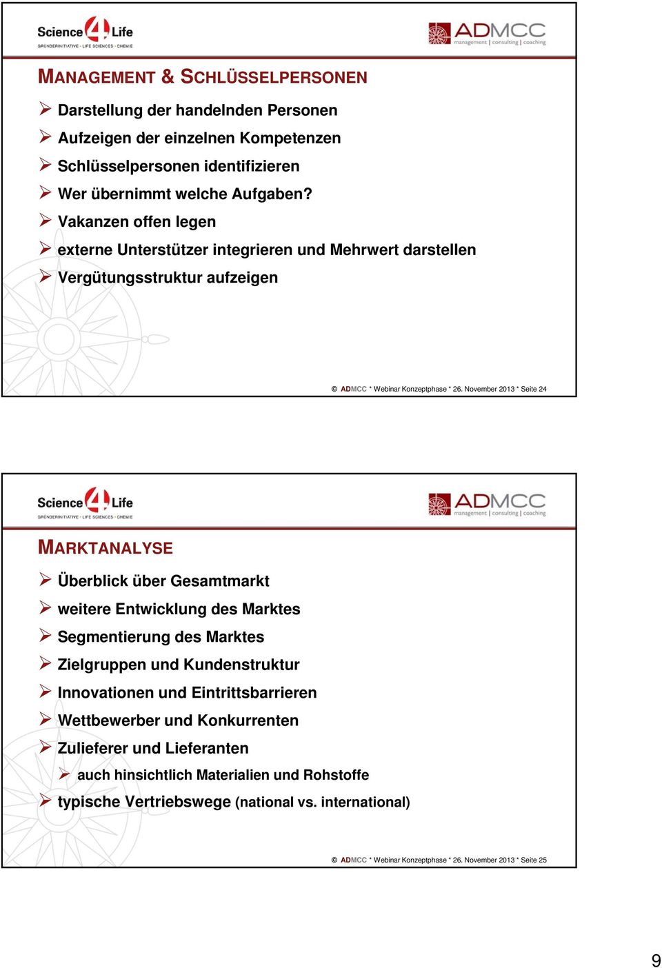 November 2013 * Seite 24 MARKTANALYSE Überblick über Gesamtmarkt weitere Entwicklung des Marktes Segmentierung des Marktes Zielgruppen und Kundenstruktur Innovationen und