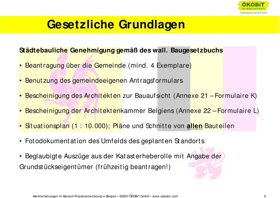 Architektenkammer Belgiens (Annexe 22 Formulaire L) Situationsplan (1 : 10.