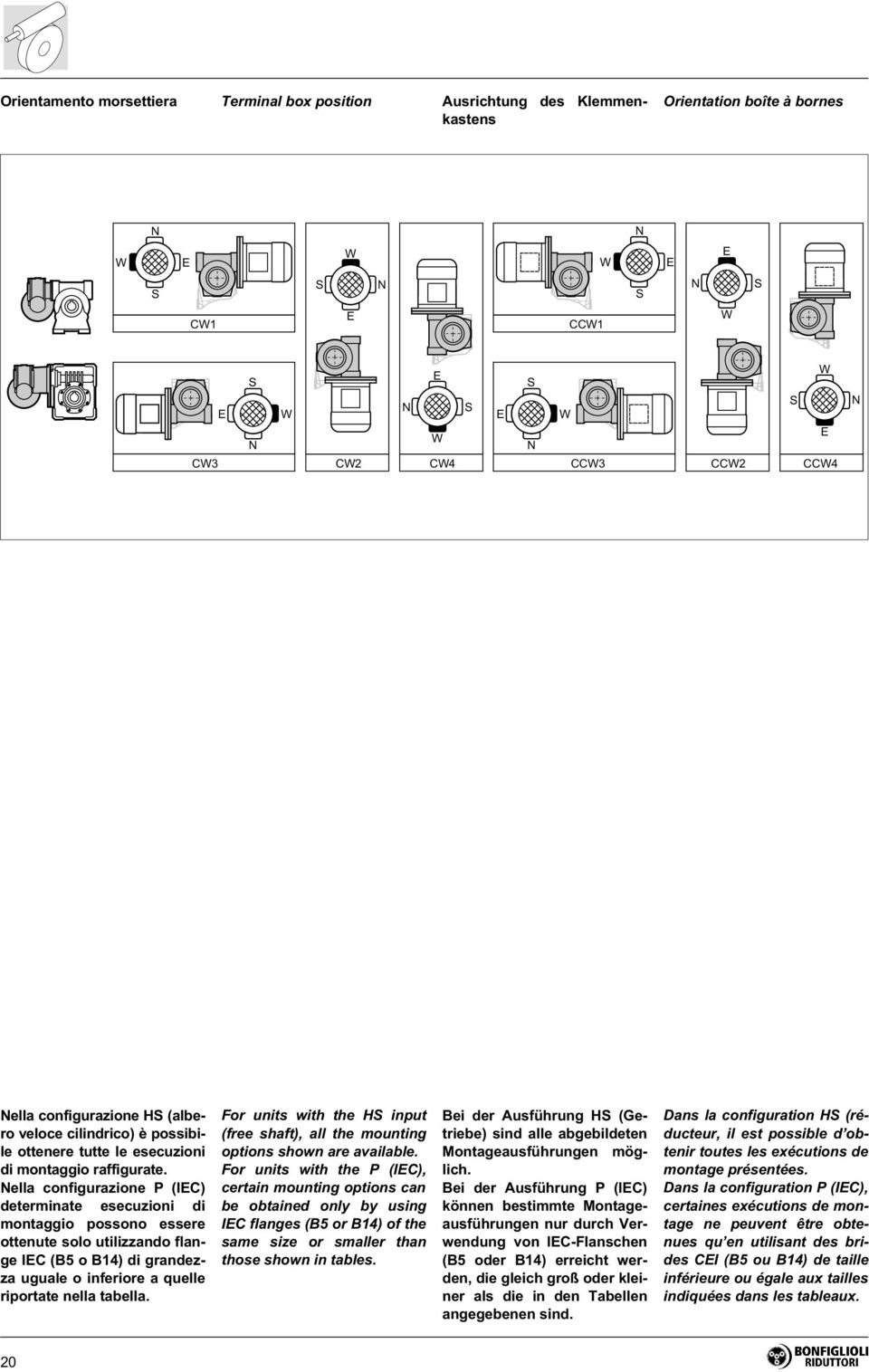 ella configurazione P (IEC) determinate esecuzioni di montaggio possono essere ottenute solo utilizzando flange IEC (B5 ob14) di grandezza uguale oinferiore a quelle riportate nella tabella.