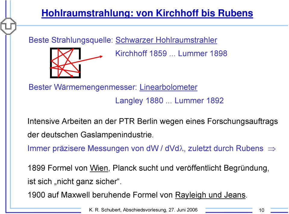 .. Lummer 1892 Intensive Arbeiten an der PTR Berlin wegen eines Forschungsauftrags der deutschen Gaslampenindustrie.
