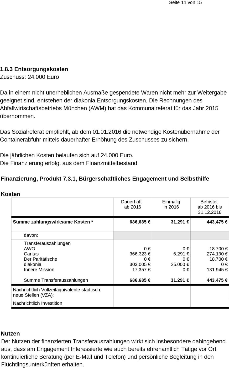 Die Rechnungen des Abfallwirtschaftsbetriebs München (AWM) hat das Kommunalreferat für das Jahr 2015
