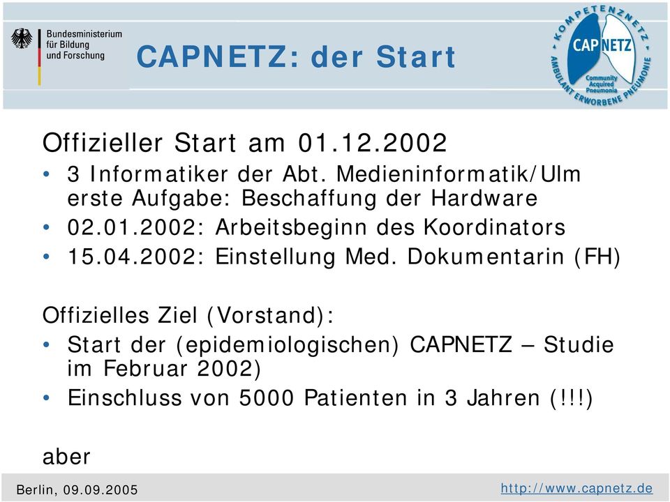 2002: Arbeitsbeginn des Koordinators 15.04.2002: Einstellung Med.