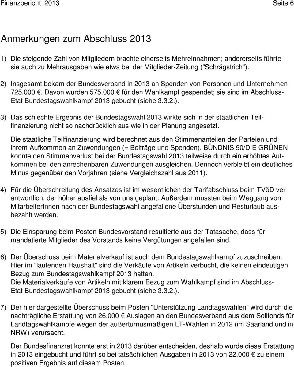 000 für den Wahlkampf gespendet; sie sind im Abschluss- Etat Bundestagswahlkampf 2013 gebucht (siehe 3.3.2.).