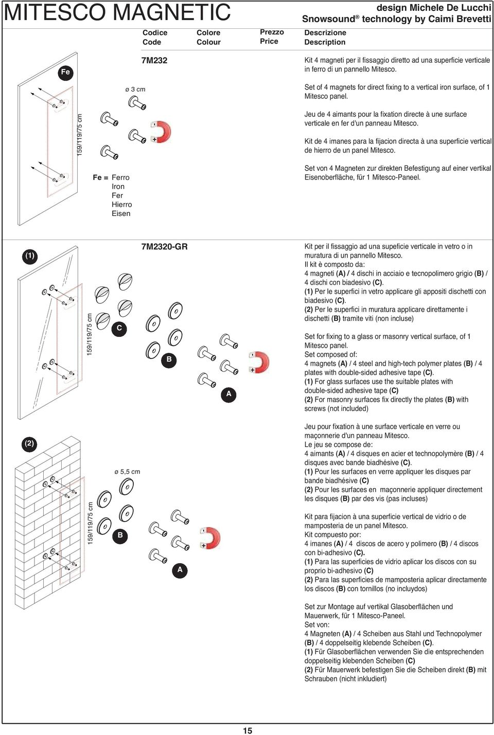 Kit de 4 imanes para la fijacion directa à una superficie vertical de hierro de un panel Mitesco.