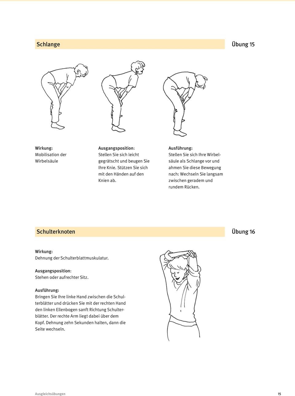 Schulterknoten Übung 16 Dehnung der Schulterblattmuskulatur. Stehen oder aufrechter Sitz.