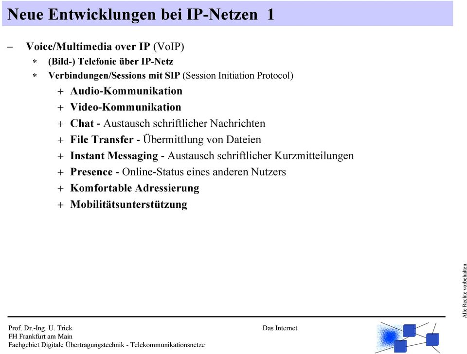 Austausch schriftlicher Nachrichten + File Transfer - Übermittlung von Dateien + Instant Messaging - Austausch