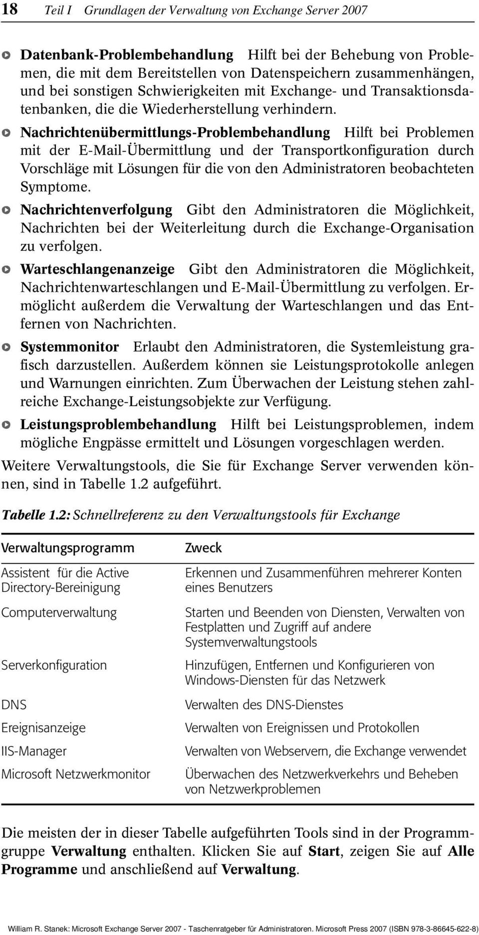 b Nachrichtenübermittlungs-Problembehandlung Hilft bei Problemen mit der E-Mail-Übermittlung und der Transportkonfiguration durch Vorschläge mit Lösungen für die von den Administratoren beobachteten