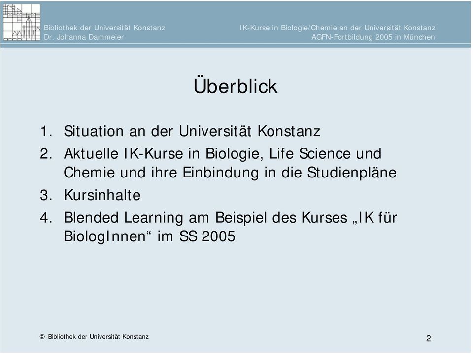 ihre Einbindung in die Studienpläne 3. Kursinhalte 4.