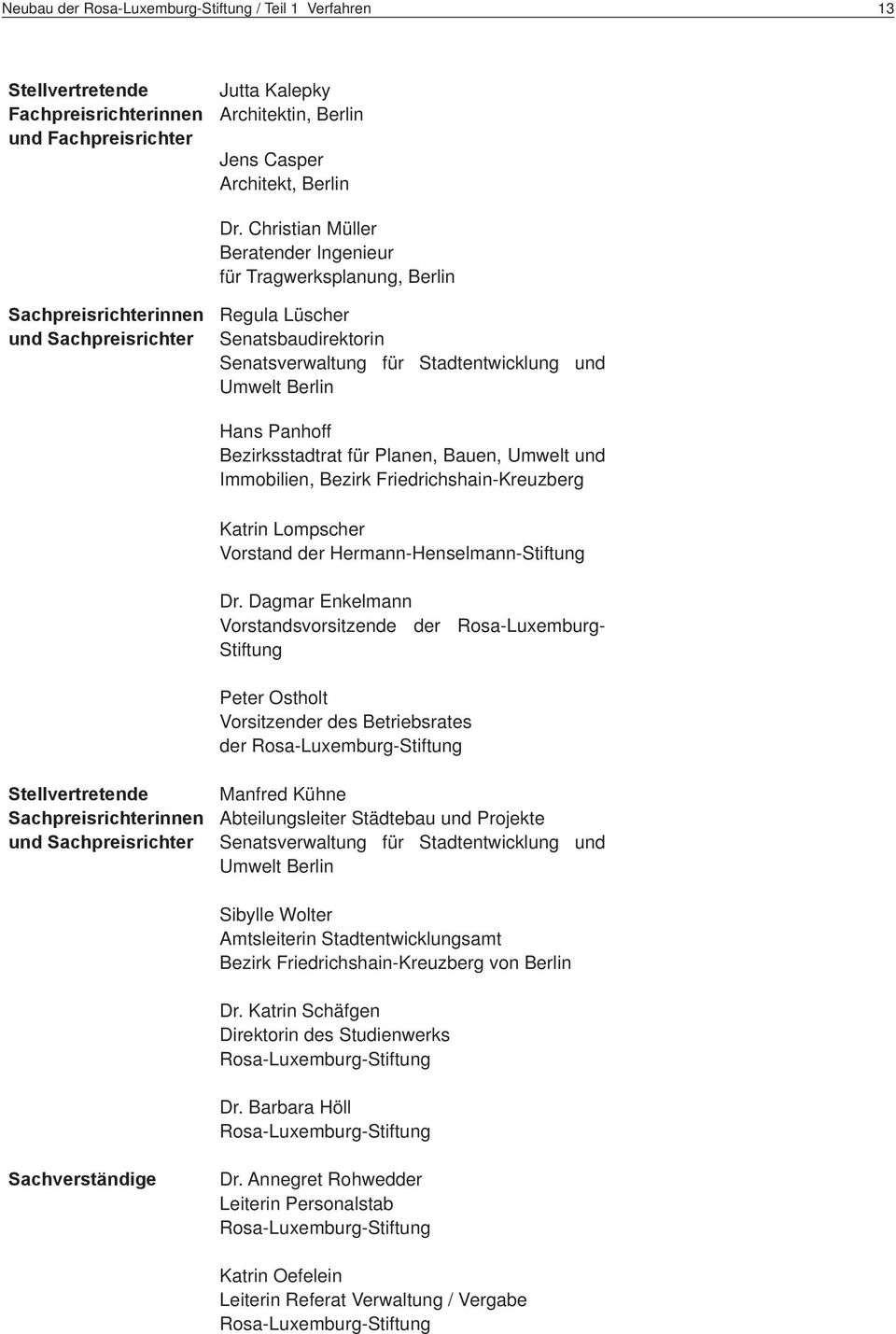 Berlin Hans Panhoff Bezirksstadtrat für Planen, Bauen, Umwelt und Immobilien, Bezirk Friedrichshain-Kreuzberg Katrin Lompscher Vorstand der Hermann-Henselmann-Stiftung Dr.