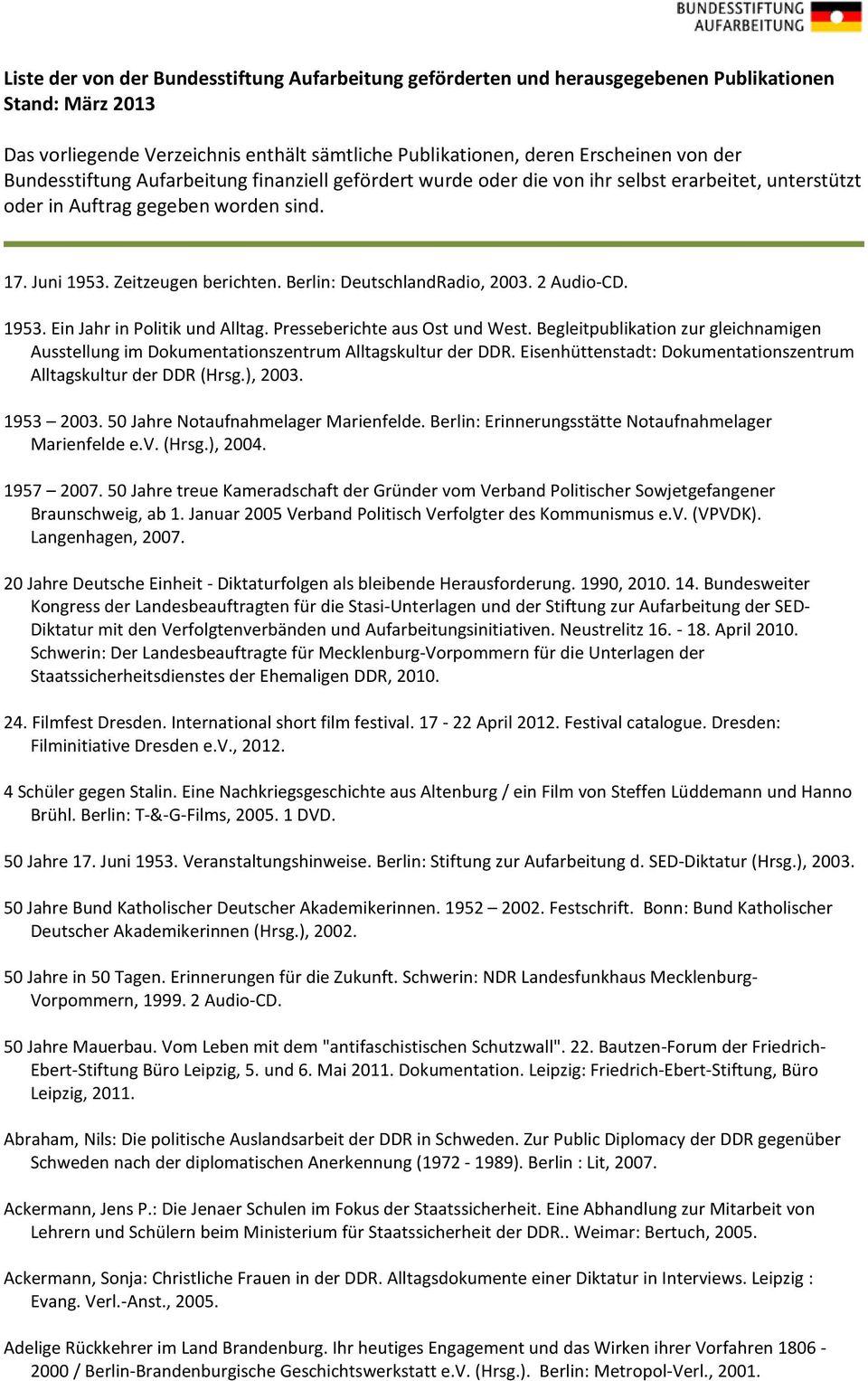 Berlin: DeutschlandRadio, 2003. 2 Audio-CD. 1953. Ein Jahr in Politik und Alltag. Presseberichte aus Ost und West.