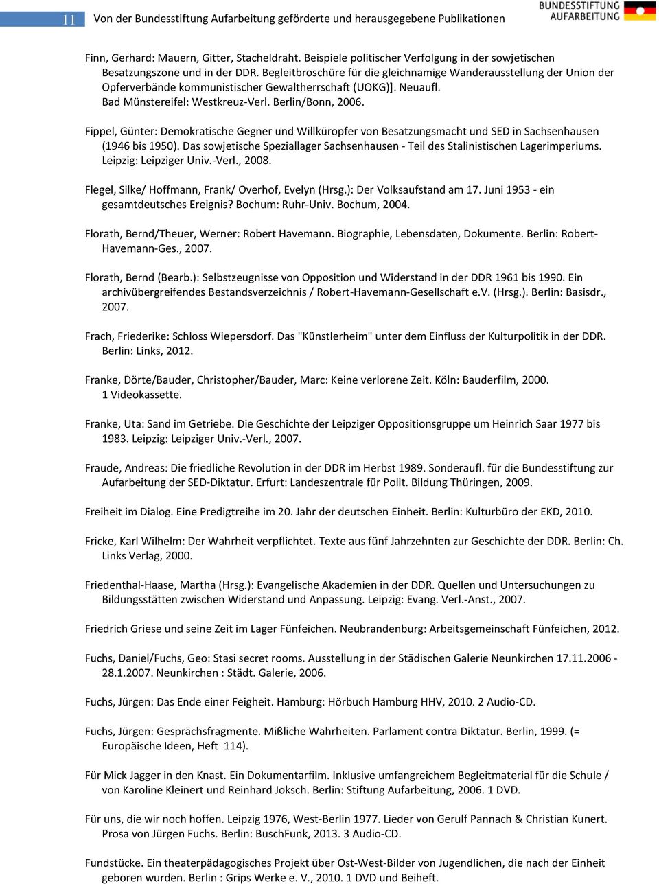 Begleitbroschüre für die gleichnamige Wanderausstellung der Union der Opferverbände kommunistischer Gewaltherrschaft (UOKG)]. Neuaufl. Bad Münstereifel: Westkreuz-Verl. Berlin/Bonn, 2006.