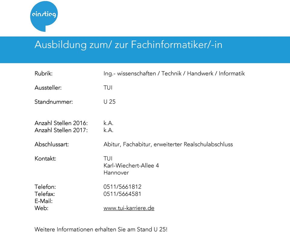 TUI Karl-Wiechert-Allee 4 Hannover Telefon: 0511/5661812 Telefax: