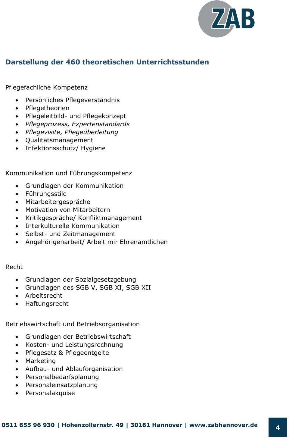 Mitarbeitern Kritikgespräche/ Konfliktmanagement Interkulturelle Kommunikation Selbst- und Zeitmanagement Angehörigenarbeit/ Arbeit mir Ehrenamtlichen Recht Grundlagen der Sozialgesetzgebung