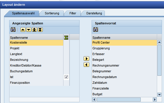 individuell SAP- Portal 4 Aufbau eines individuellen Kontoauszugs (ALV-Layout-Gestaltung) Durch Anklicken des Doppelpfeils in der Befehlsleiste ALV-Sicht erkennbar: werden alle Funktionalitäten der