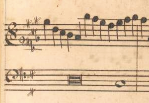 Abbildung 3: Vorzeichnung Beispiel aus der Sonata XI Die Sonaten sind in den Folgende Scordaturen komponiert worden: Abbildung 4: Scordaturas Ronsenkranzsonaten Nur die erste Sonate (Die