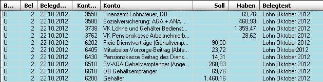 Schulungsunterlage Buchhaltung V4 Seite 22 von 38 3.5.4 Bsp Splittbuchung Lohnverbuchung lt. Buchungsliste Datum Soll Haben 31.10.2011 Finanzamt Lohnsteuer DB / 3550 69,76 31.10.2011 Sozialversicherung / 3580 460,93 31.