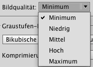 Einstellung Komprimierung Im nächsten Fenster wird festgelegt, wie die in der PDF enthaltenen Daten behandelt werden. Dies kann z.b. dann sehr wichtig sein, wenn eine Dateigrößenbeschränkung vorliegt (im RZ derzeit 60MB).