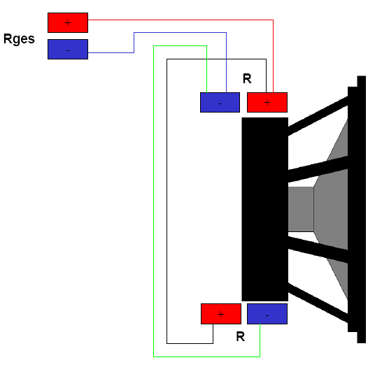 Parallelschaltung von einem Lautsprecher mit zwei Schwingspulen