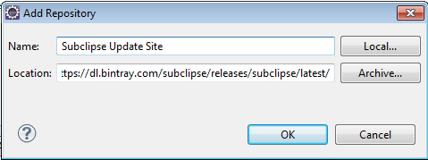 3a. Subclipse Wählen Sie Add... und in der Dialogbox Subclipse Update Site unter der Adresse: https.//dl.
