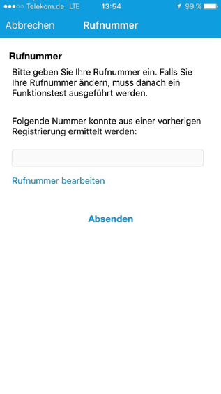 Registrierung der Unfallmelde-App Schritt 4: Die Rufnummer bestätigen Jetzt wird Ihnen die Rufnummer angezeigt, die das System erkannt hat.