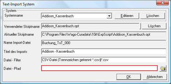 1 Installation und Vorarbeiten 1.1 Installation Durch Installation/Setup von [tse:nit] wurde das Importsystem ADDISON_KASSENBUCH.