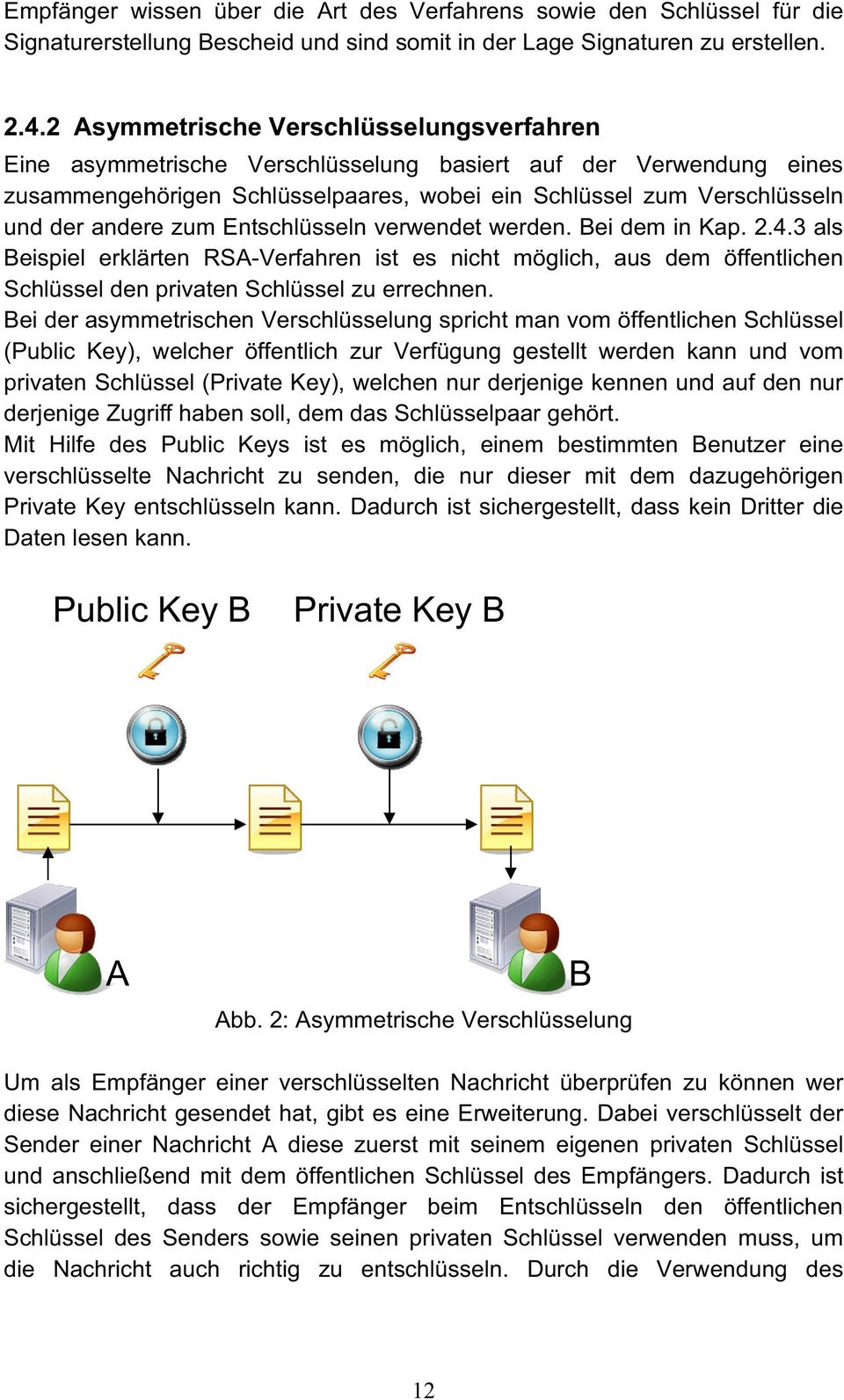 zum Entschlüsseln verwendet werden. Bei dem in Kap. 2.4.3 als Beispiel erklärten RSA-Verfahren ist es nicht möglich, aus dem öffentlichen Schlüssel den privaten Schlüssel zu errechnen.