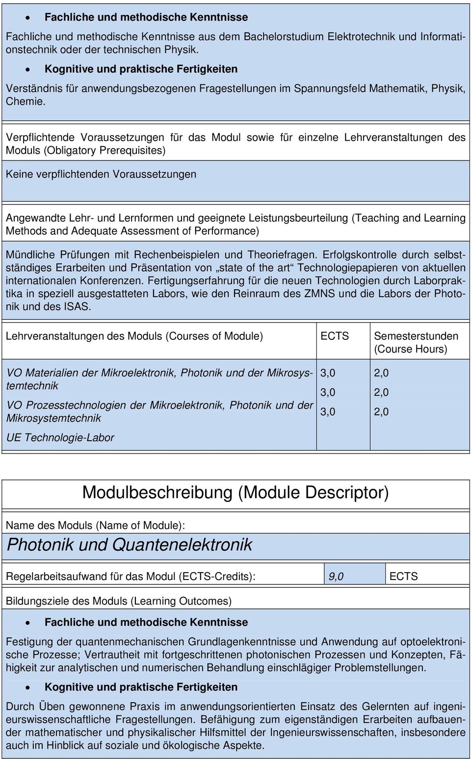 geeignete Leistungsbeurteilung (Teaching and Learning Methods and Adequate Assessment of Performance) Mündliche Prüfungen mit Rechenbeispielen und Theoriefragen.