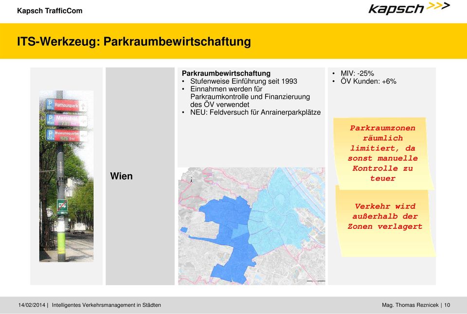 MIV: -25% ÖV Kunden: +6% Wien Parkraumzonen räumlich limitiert, da sonst manuelle Kontrolle zu teuer