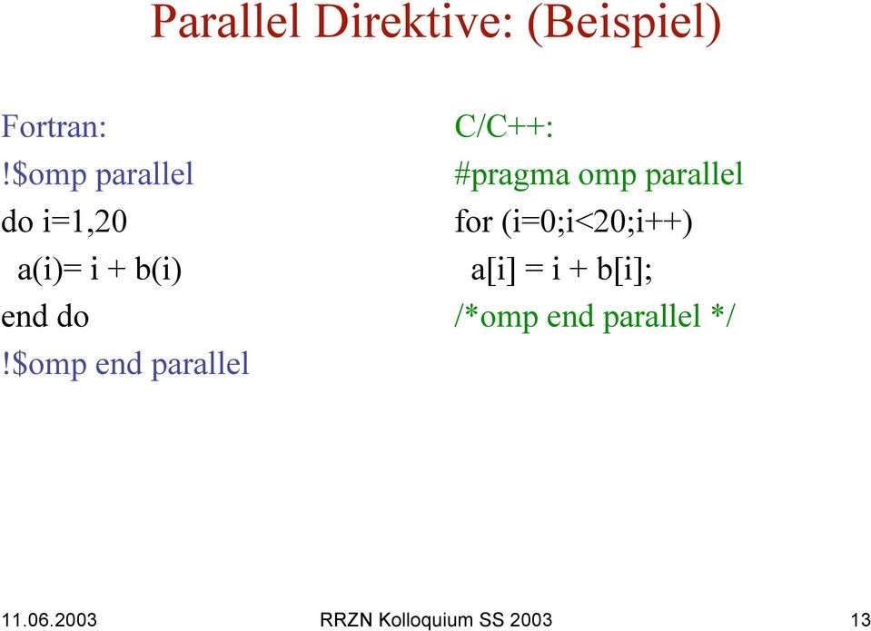 $omp end parallel C/C++: #pragma omp parallel for