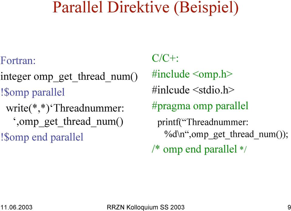 $omp end parallel C/C+: #include <omp.h> #inlcude <stdio.