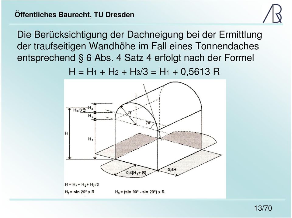 eines Tonnendaches entsprechend 6 Abs.