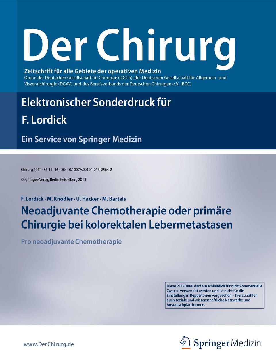 1007/s00104-013-2564-2 Springer-Verlag Berlin Heidelberg 2013 F. Lordick M. Knödler U. Hacker M.