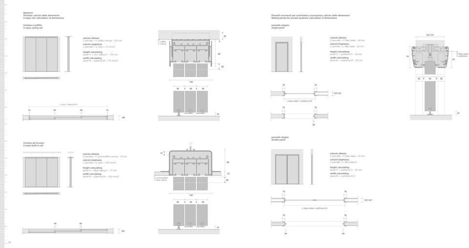 calculating panel H. = min. ceiling H. - 100 mm width calculating panel W. = (opening W.